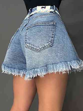 Шорты женские джинсовые Vanver 2016 с камнями короткие расклешенные с бахромой голубые, голубой, 28, 28, 76 см Киев