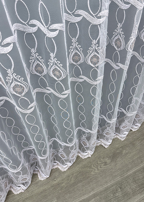 Тюль фатин с вышивкой и люрексом цвет белый с пудровым 1567т Киев - изображение 6