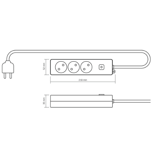 Мережевий подовжувач без заземлення 3 розетки 2м з кнопкою білий Oncord Videx Житомир - изображение 2