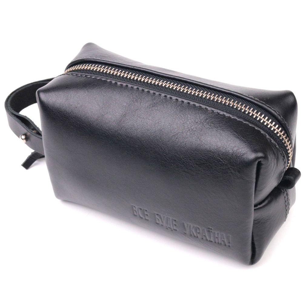 Невелика косметичка з гладкої шкіри на блискавці Чорна (GRANDE PELLE) Київ - фото 5