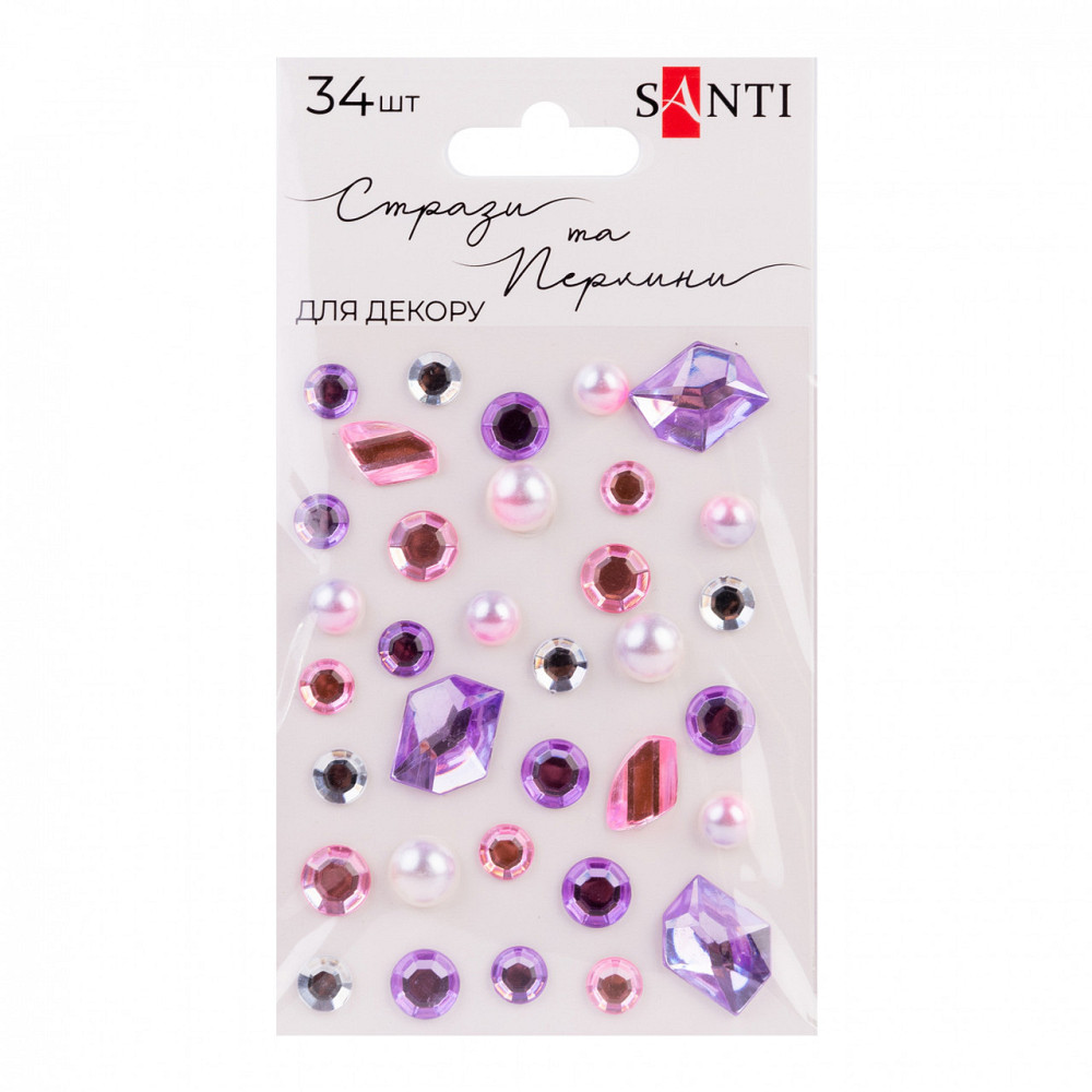 Стрази "Santi" самоклеючі "MIX" рожеві, бузкові, 34 шт 742997, шт Київ - фото 1
