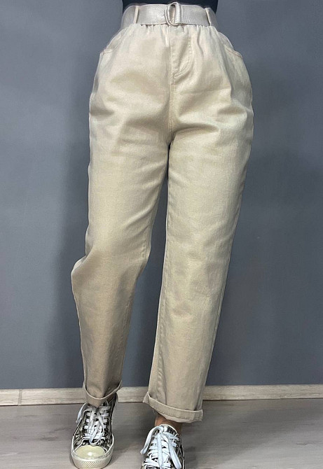 Джинси жіночі A-N 25072 MOM банани талія на резинці з ременем стрейчеві оверсайз бежеві, бежевий, M, M, 77 см, 105 см Київ - фото 11