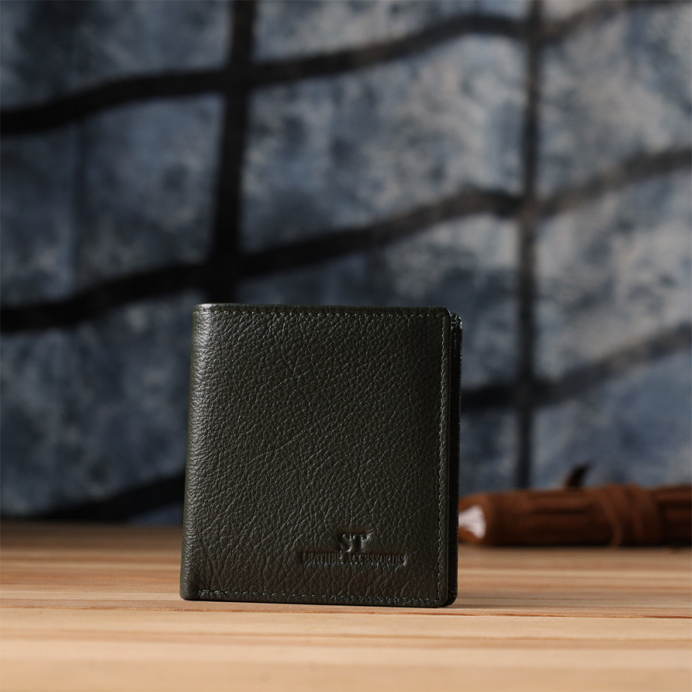 Жіночий гаманець на магніті з натуральної шкіри ST Leather 23093 Зелений Київ - фото 3