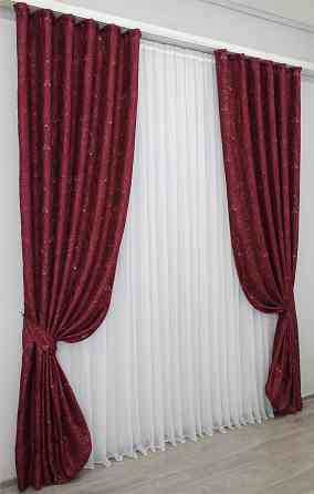 Комплект готовых штор VR-Textil Лен Корона № 1246ш Бордовый 150х270 см 2 шт (33-0079) Киев