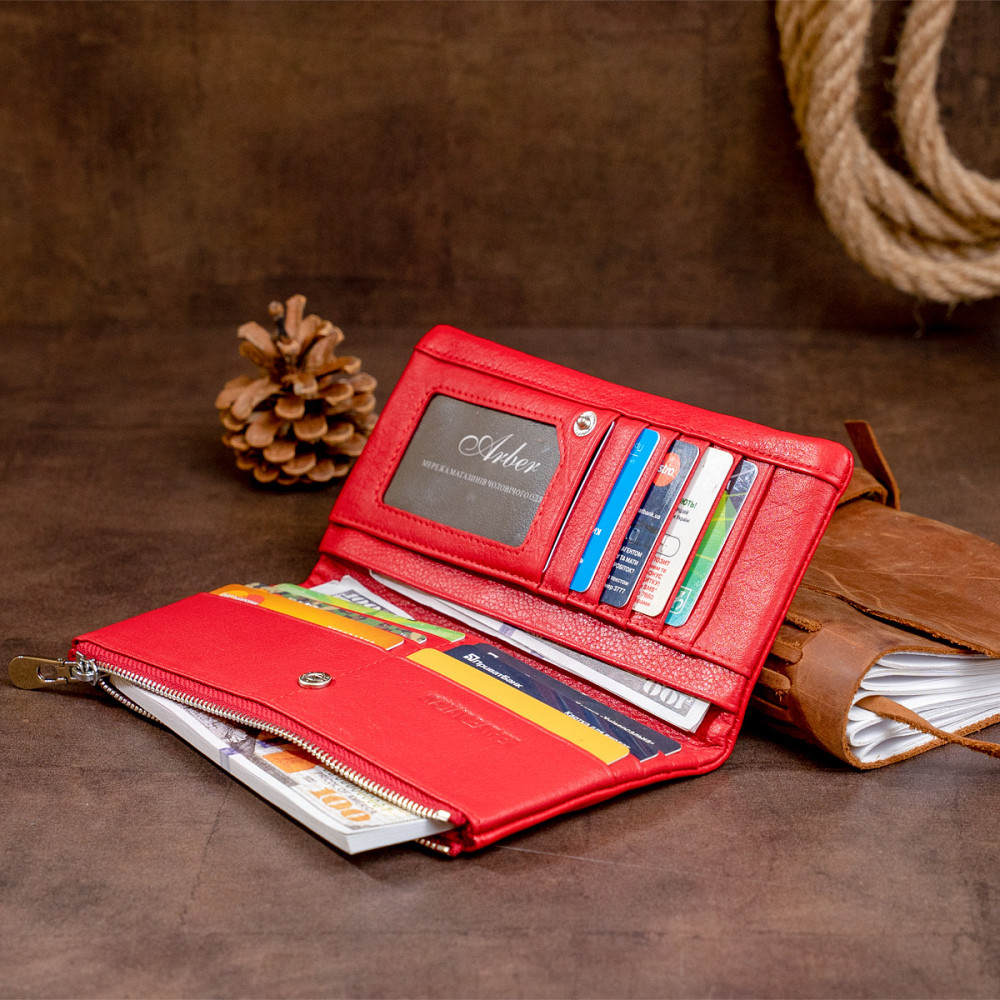 Вертикальный кошелек на кнопке женский ST Leather 19202 Красный Киев - изображение 10