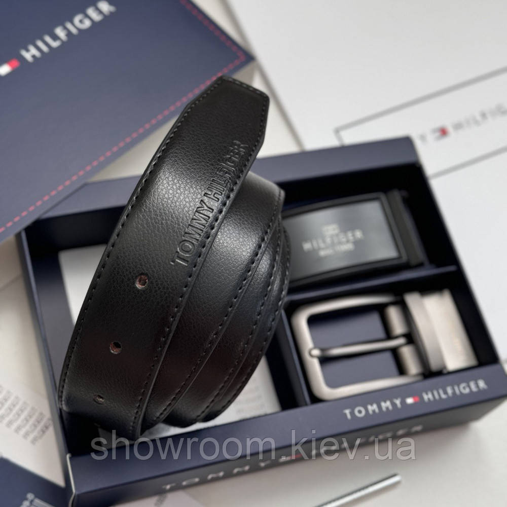 Чоловічий шкіряний ремінь із двома пряжками TH (067) Київ - фото 4