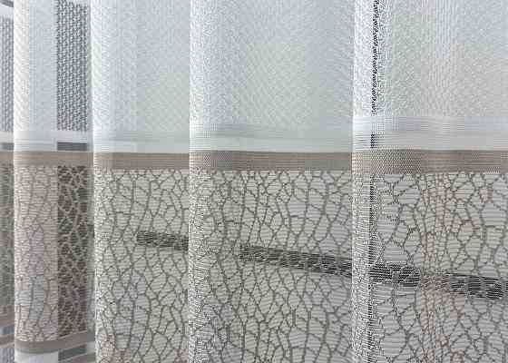 Короткий тюль жакард, висотою 2м, колір білий з капучино 1946т Київ