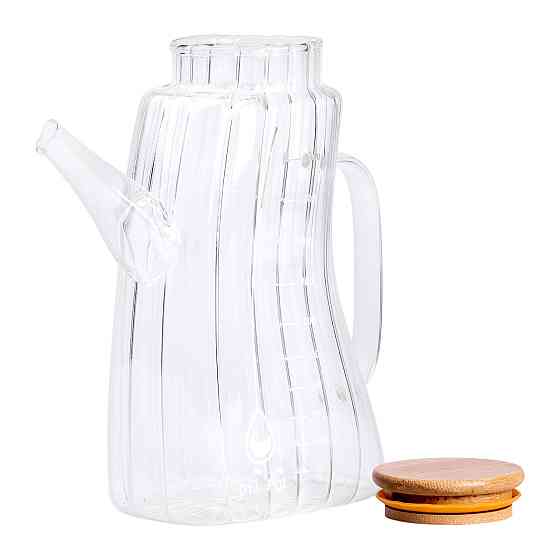 Скляна пляшка для олії 1 л з ручкою та кришкою з бамбука Київ