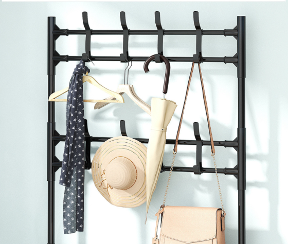 Поличка з вішаком для передпокою 25х60х150, Органайзер для взуття та одягу з 4 полицями, Чорного кольору Кам'янець-Подільський