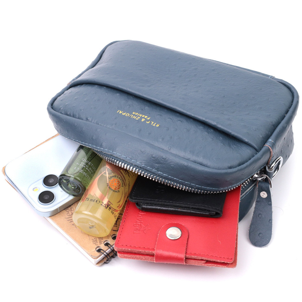 Цікава сумка для жінок із фактурної натуральної шкіри Vintage 22661 Синя Київ - фото 10