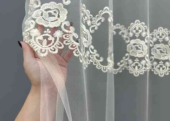Тюль фатин с вышивкой цвет кремовый 1849т Киев