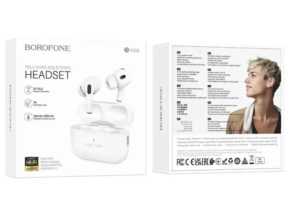 Бездротова гарнітура Borofone BW59 True з кейсом Bluetooth 5.3, сенсорним керуванням та захистом IPX4 Одеса - фото 2