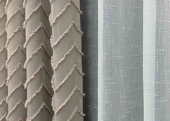 Комплект штор VR-Textil Льон Букле 150х270 2шт і Тюль 500х270 1809ш-115т Тауп з білим 71-043/4 Київ