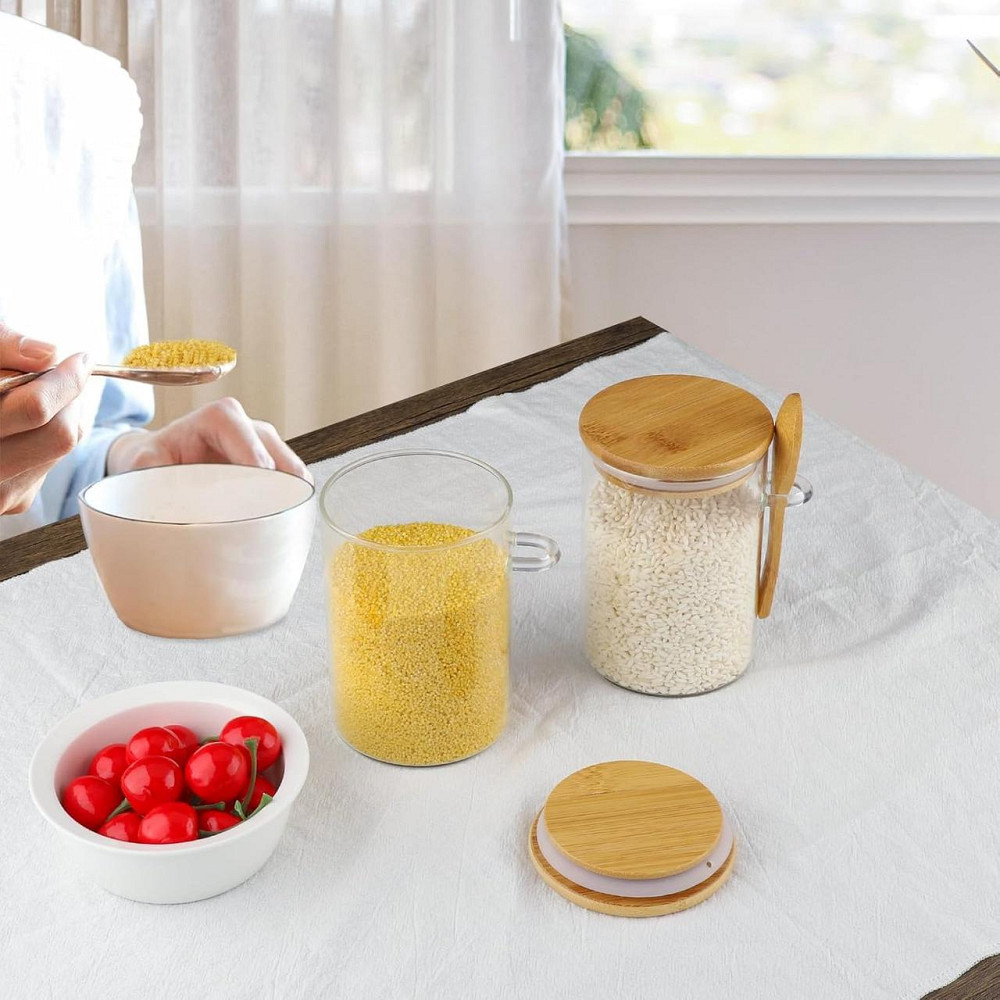 Банки для зберігання набір 4 шт 500 мл скляні ємності з ложкою кришкою наклейками для кухні чаю кави круп горіхів сухих продуктів Київ - фото 5