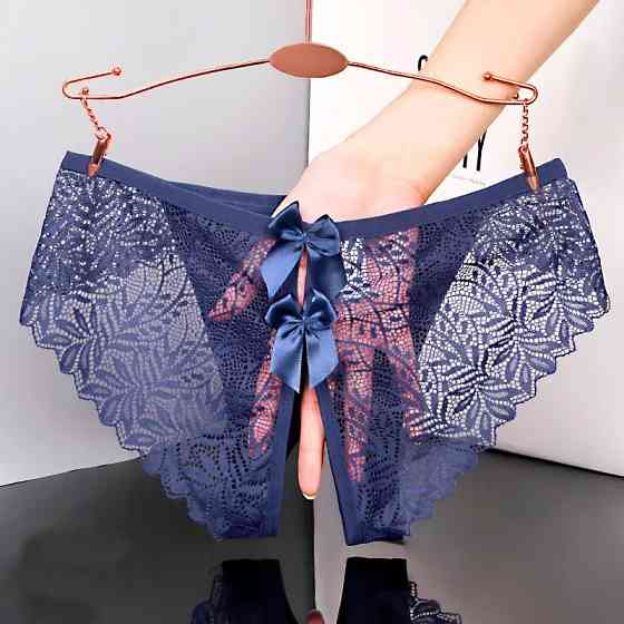 Эротические трусики синие женские с разрезом и бантиками - размер 42-46, резинка до 82см Киев