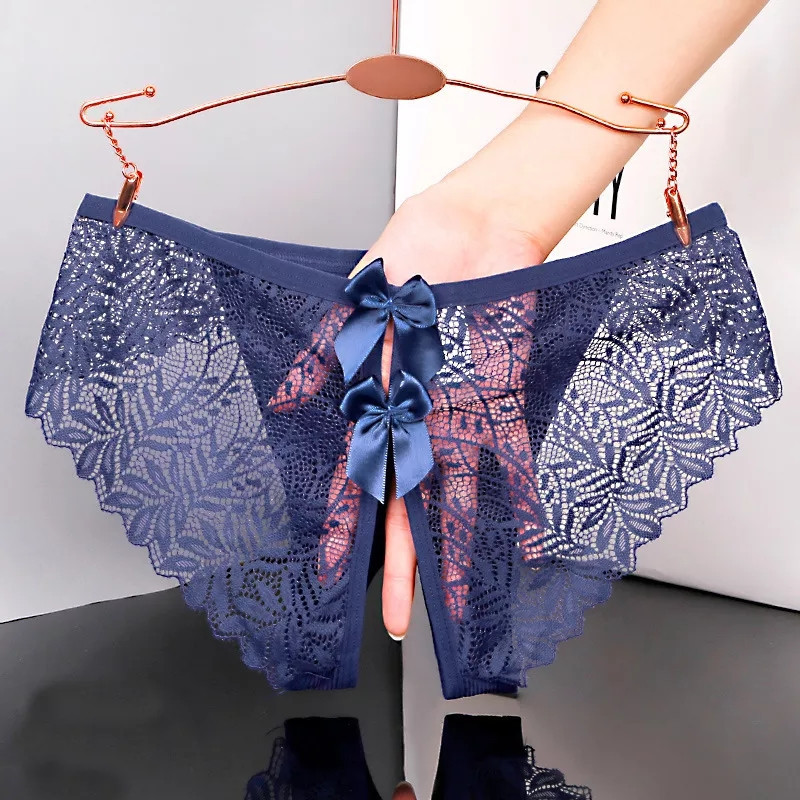 Еротичні трусики сині жіночі з розрізом і бантиками - розмір 42-46, резинка до 82см Київ - фото 1