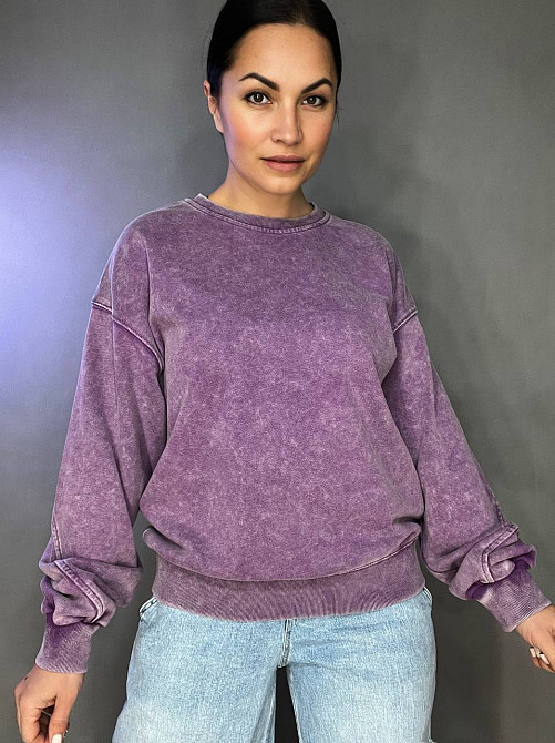 Свитшот женский A-N 25027 оверсайз свободный крой вареный тай-дай средняя длина one size, фиолетовый, one size Киев - изображение 1