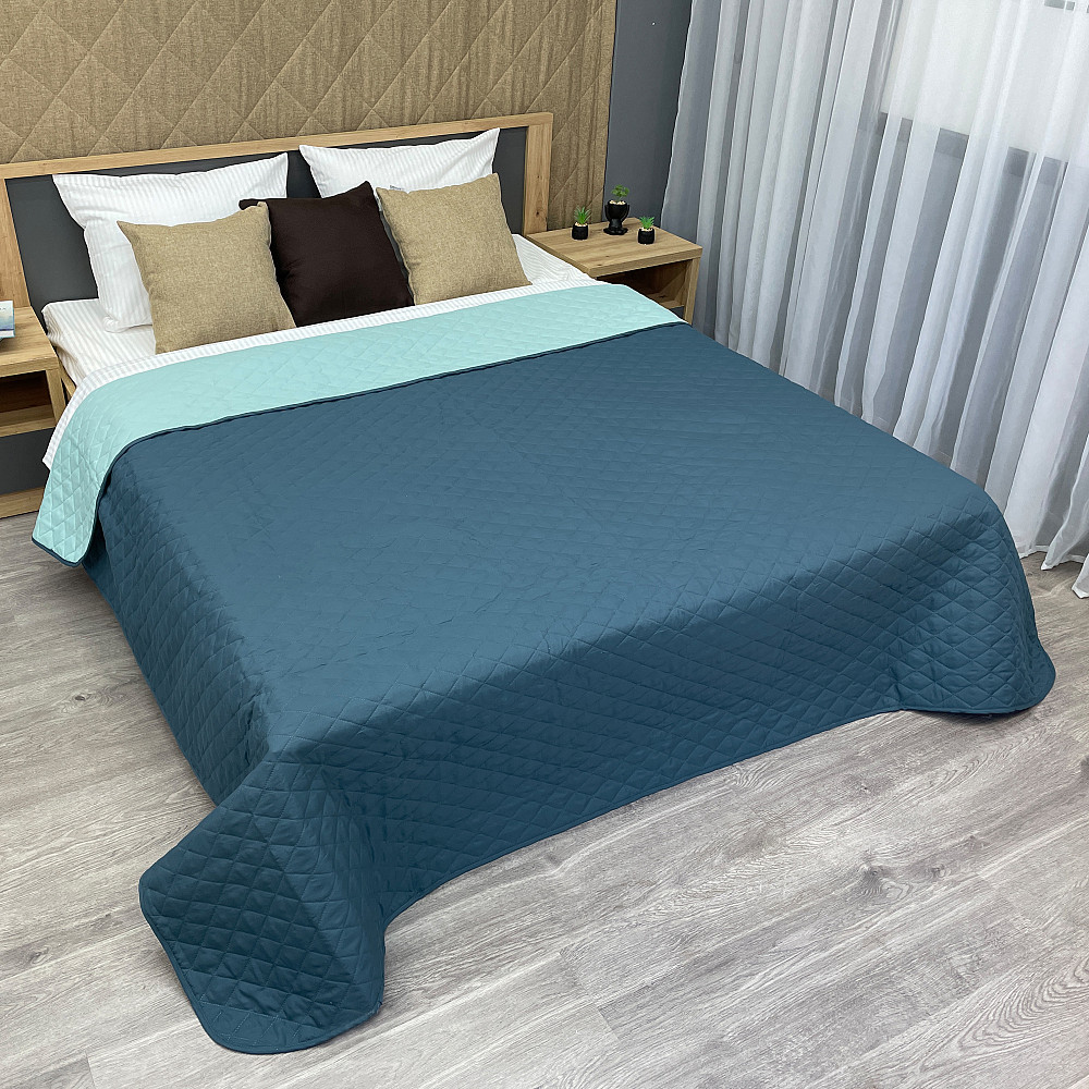 Покрывало двустороннее Decorator Microfiber ромб 160х215 см синий с голубым (85-011) Киев - изображение 1