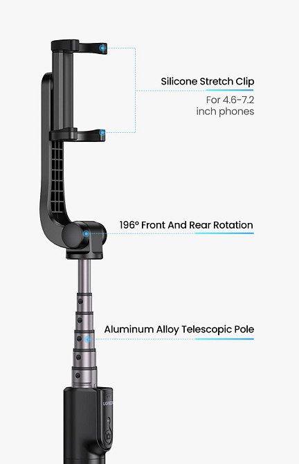 Селфі палиця бездротовий монопідштат UGreen LP508 для смартфонів 50758 (Чорна) Миколаїв - фото 5