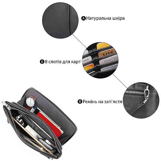 Барсетка мужская в гладкой коже Vintage 14970 Черная Киев