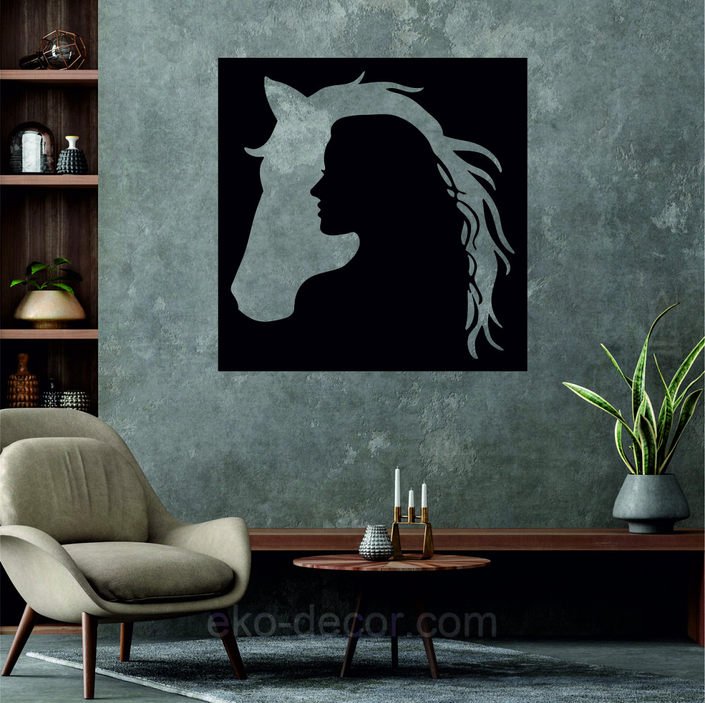 Декоративне настінне Панно «Сілует жінки та коні», Декор на стіну 70*70 см, Чорний Київ - фото 4