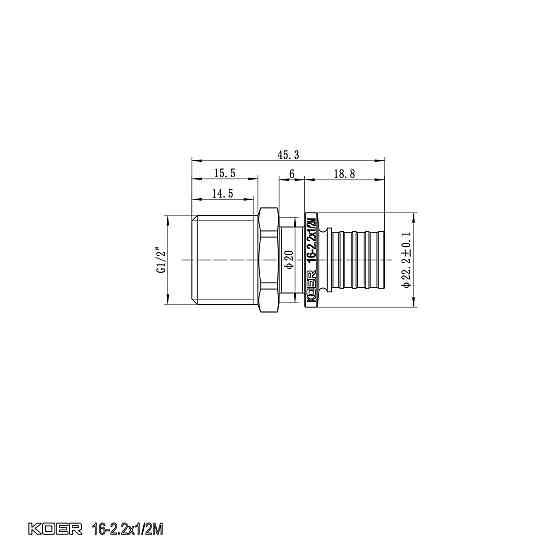 Переходник с ЗР Koer KA.A06M-16 - 16(2.2mm) x 1/2