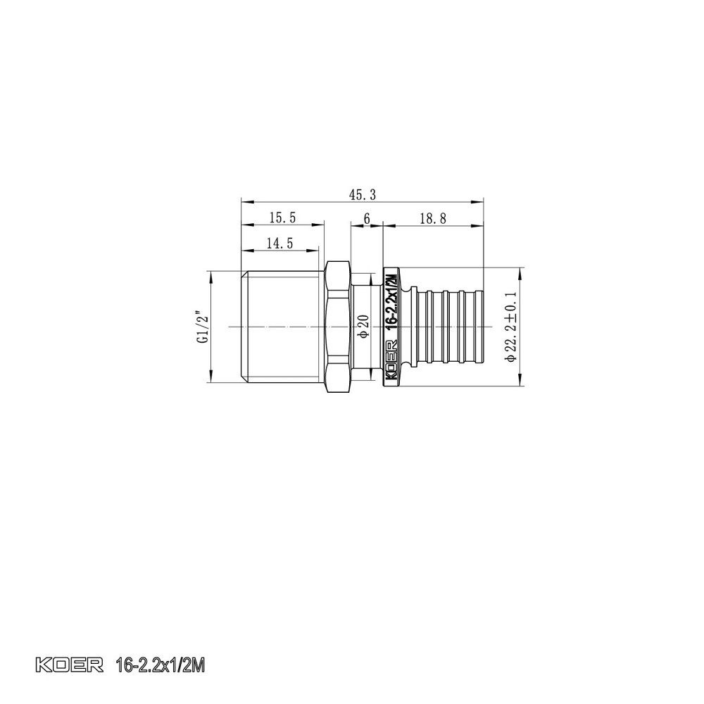 Перехідник з ЗР Koer KA.A06M-16 - 16(2.2mm) x 1/2"M (KR4849) Київ - фото 4