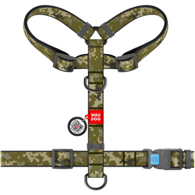 Шлея для собак WAUDOG Nylon з QR паспортом анатомічна H-подібна "Мілітарі" L (322-4026) Вінниця - фото 2