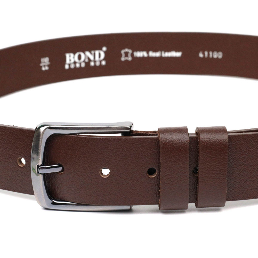 Универсальный мужской ремень с механической пряжкой из натуральной кожи BOND 22071 Коричневый Киев - изображение 8
