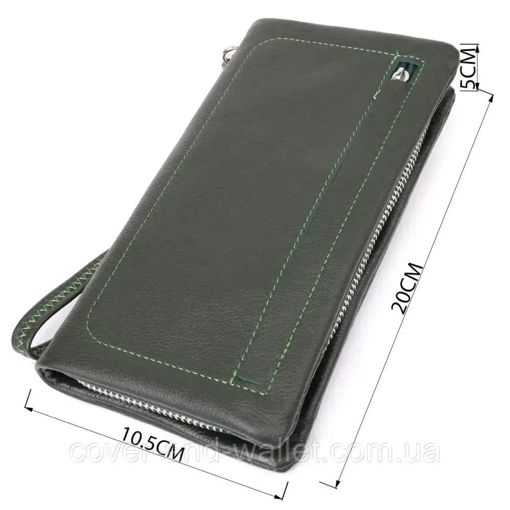 Зелений шкіряний гаманець на блискавці з відділенням для телефону ST Leather Київ - фото 5