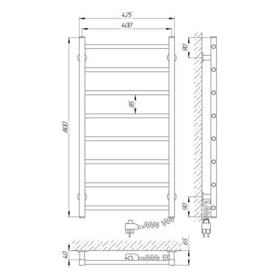 Электрический полотенцесушитель Laris Зебра Альфа ЧК6 400Х800 Э белый, правое подключение Киев