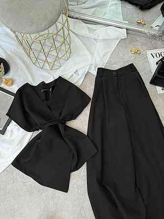 Жіночий базовий брючний костюм-двійка з креп костюмки Чорний, 50/52 Одеса