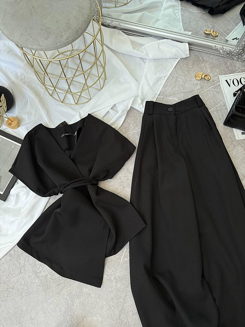 Жіночий базовий брючний костюм-двійка з креп костюмки Чорний, 50/52 Одеса - фото 3