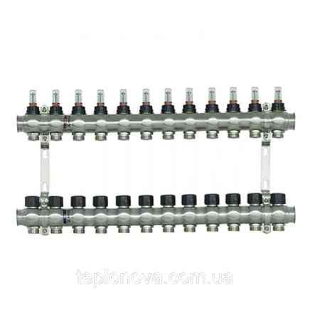 Колектор нержавійка на 12 пар виходів  "Raftec" RC-03 для Теплої Підлоги з розходомірами Чернівці