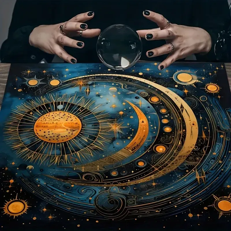 Скатерть для Таро 75×75 см — космическое алтарное полотно с изображением солнца, луны и звёзд Киев - изображение 3