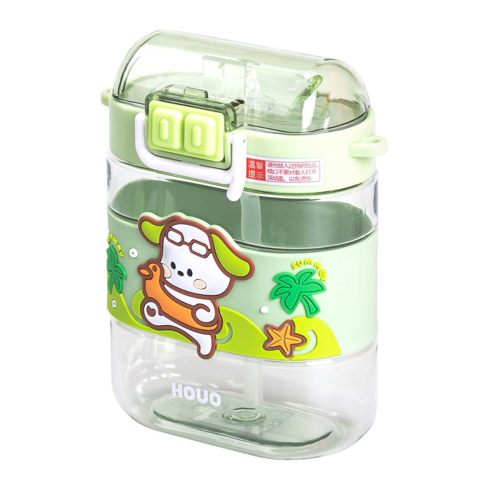 Пляшка для води дитяча з трубочкою та ремінцем 560 мл пляшечка для пиття в школу 15 см Зелена HP-14-36GR Коломия - фото 2