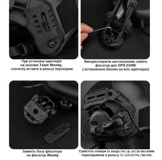 Универсальный адаптер для крепления активной гарнитуры на рельсы шлема OPS Core Черный Киев