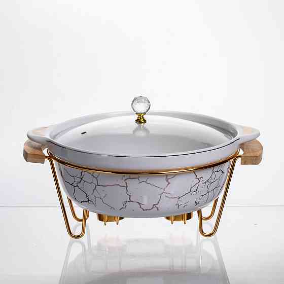 Мармит фарфоровый настольный круглый 2 (л) с подогревом Белый мрамор LC-712 Киев