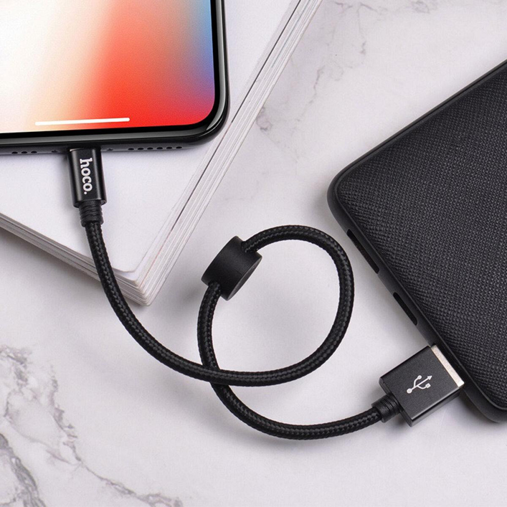 Кабель HOCO X35 USB - Lightning 2.4A, 0.25m, нейлон, алюмінієві конектори, колір чорний 6931474707413 Одеса - фото 4