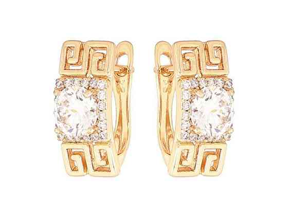 Сережки англійська застібка Позолота 18K «Різьблений візерунок з фіанітами» 268864 ТМ XUPING Київ