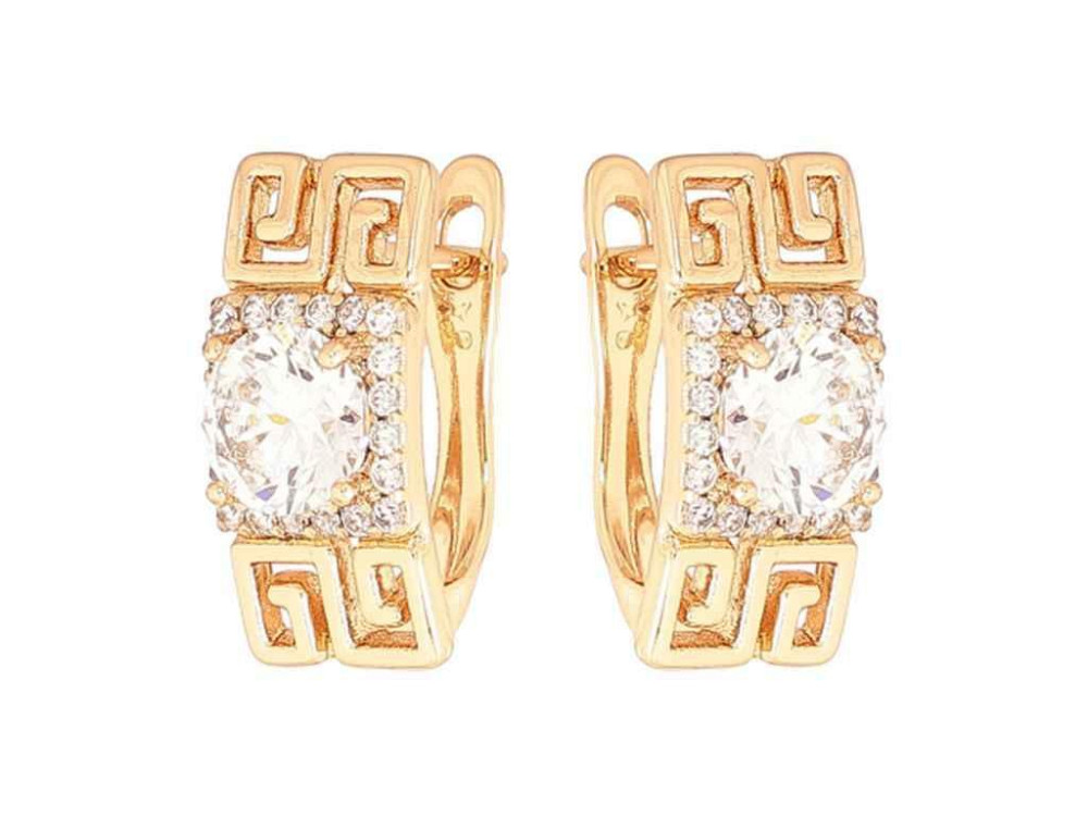 Сережки англійська застібка Позолота 18K «Різьблений візерунок з фіанітами» 268864 ТМ XUPING Київ - фото 1