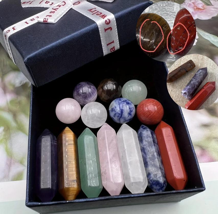 Набір натуральних кристалів 7 чакр, каміння для медитації в мішечку, шестигранне каміння та сфери -  Київ - фото 1