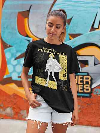 Футболка з аніме принтом Ховл Сопхіе Ховл С оверсайз (S/M/L) Чорний AnimeJ0301 Дніпро