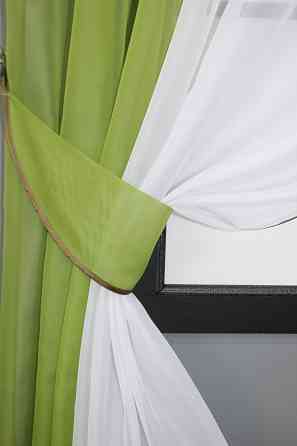 Кухонные шторы VR-Textil № 017к комбинированные с подвязками оливковый с белым 265х170 см (50-018) Киев