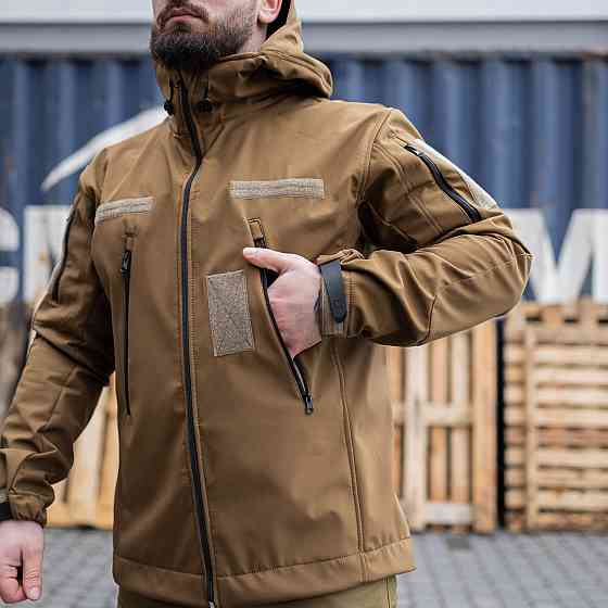 Мужская армейская демисезонная куртка койот Soft Shell, военная куртка софт шел с капюшоном Львов