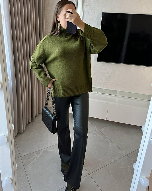 Женский оверсайз свитер машинная вязка Хаки Одесса - изображение 2