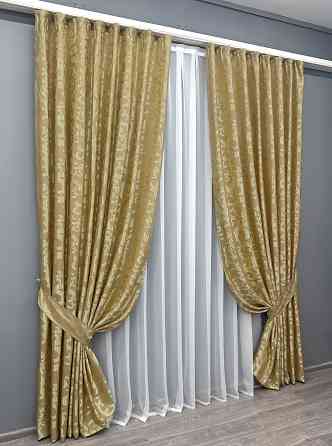 Комплект готових штор VR-Textil Жакард Вензель № 091ш Золотистий 200х270 см 2 шт (32-304) Київ