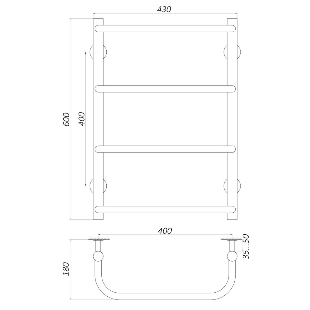 Сушарка для рушників UNIO LS W 600-400-4 Драбинка Скоба вода Київ - фото 5
