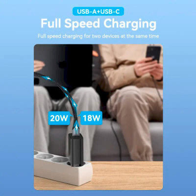 Зарядний пристрій Vention 2xUSB 38W (USB-C+USB-A) PD+QC3.0 black (FBIB0-EU) Вінниця - фото 8