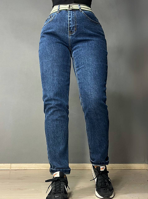 Джинси жіночі Vanver 8260 MOM з резинкою на талії і ременем сині, синій, 30, 30, 81 см, 112 см Київ - фото 1